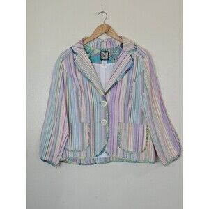 Bets By Canvas Back Blazer Jacket Womens Size 10 Spring Summer Print VINTAGE